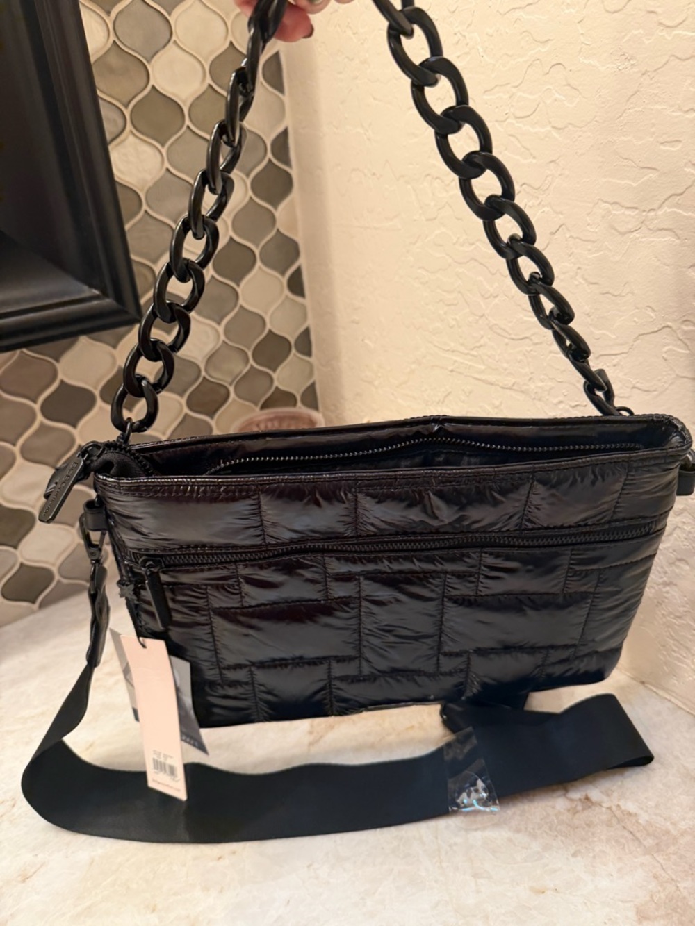 BCBG Generation black quilted two in one bag NWT
